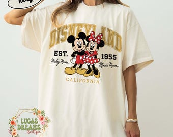 Vintage Disneyland Mickey & Minnie T-shirt, Disneyland Kalifornien 1955 T-shirt, Klassisk Disney-parpresent, Park Trip Outfit