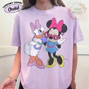 Retro Minnie Daisy Shirt, Vintage Disney Friends Tee, Comfort Colors White Disney Graphic Tee, Disney Trip Shirt, Best Friend Gift Tee Orchid/Azalae