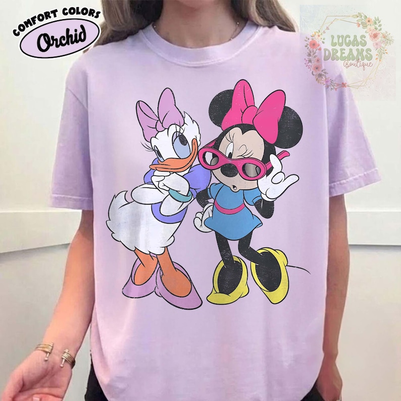 Retro Minnie Daisy Shirt, Vintage Disney Friends Tee, Comfort Colors White Disney Graphic Tee, Disney Trip Shirt, Best Friend Gift Tee Orchid/Azalae