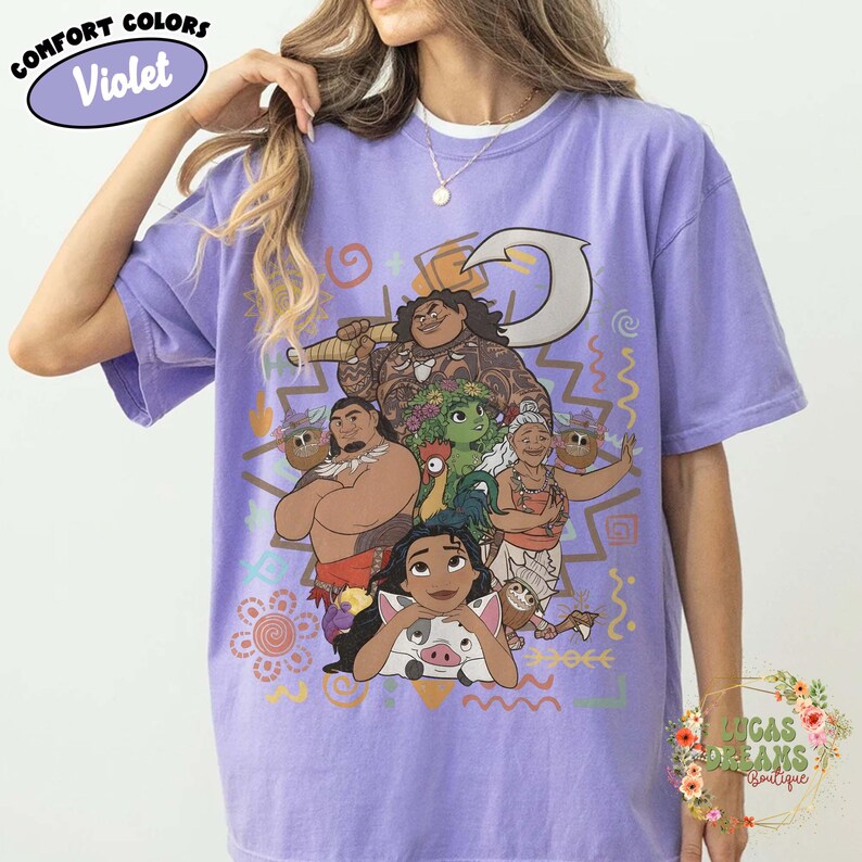 Vintage Disney Moana Pua Pig Shirt, Retro Hei Hei Maui Ocean Tee, Magic Kingdom Birthday Girl Outfit, Walt Disney World Family Matching Gift Violet/Purple