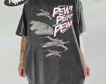 Camiseta vintage de Star Wars Pew Pew, camiseta retro de ciencia ficción