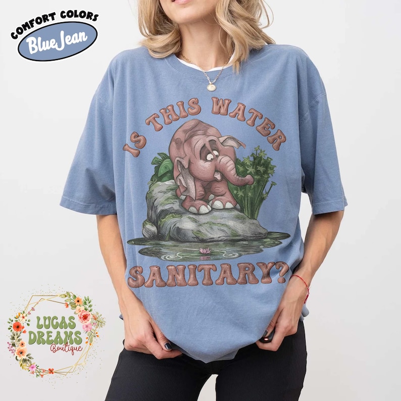 Retro Is This Water Sanitary Shirt, Disney Tarzan 1999 Movie, Elephant Tantor Looking At Water Tee, Animal Kingdom Safari Shirt Blue Jean