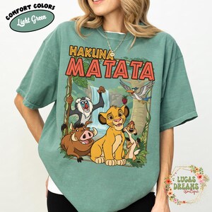 Comfort Colors Retro 90s Lion King Simba & Timon Shirt, Vintage Hakuna Matata Tee, Disneyland Trip Shirt, Disney Family Matching Lion King Light Green