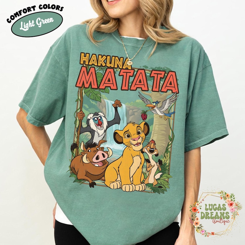 Comfort Colors Retro 90s Lion King Simba & Timon Shirt, Vintage Hakuna Matata Tee, Disneyland Trip Shirt, Disney Family Matching Lion King Light Green