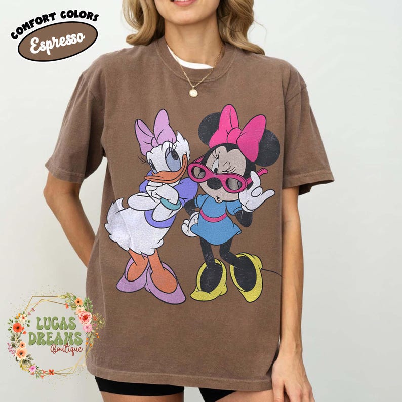 Retro Minnie Daisy Shirt, Vintage Disney Friends Tee, Comfort Colors White Disney Graphic Tee, Disney Trip Shirt, Best Friend Gift Tee Espresso