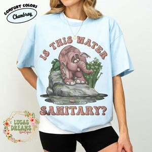 Retro Is This Water Sanitary Shirt, Disney Tarzan 1999 Movie, Elephant Tantor Looking At Water Tee, Animal Kingdom Safari Shirt Chambray/Light Blue