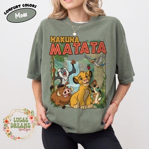 Comfort Colors Retro 90s Lion King Simba & Timon Shirt, Vintage Hakuna Matata Tee, Disneyland Trip Shirt, Disney Family Matching Lion King Moss/Military Green
