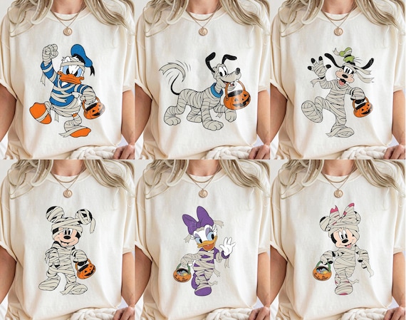 Mickey And Friends Mummy Halloween Shirt, Retro Disney Characters Spooky Tee, Not So Scary Party 2026, Family Matching Group Vacation