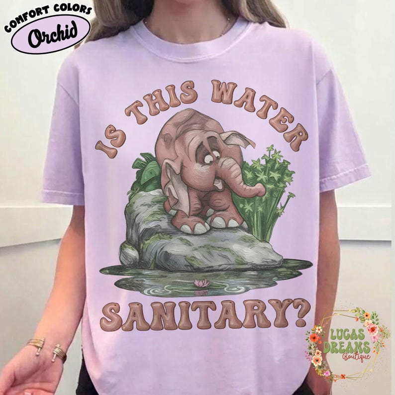 Retro Is This Water Sanitary Shirt, Disney Tarzan 1999 Movie, Elephant Tantor Looking At Water Tee, Animal Kingdom Safari Shirt Orchid/Azalae