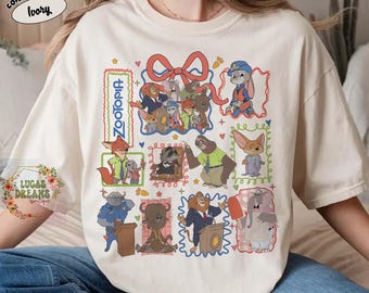 Zootopia-karaktärer-tröja, Nick Judy Finnick Flash-tröja, söt Zootopia-tröja med tecknad rollbesättning, Disney Zootopia-tröja, outfit för familjeresmål