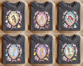 Coquette Bows Disney  Princesses Characters Shirts, Cinderella Snow White Ariel Rapunzel Tee, Disney Girl Trip Shirt, Princess Birthday Tee