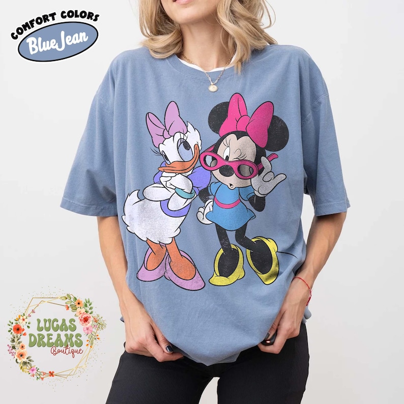 Retro Minnie Daisy Shirt, Vintage Disney Friends Tee, Comfort Colors White Disney Graphic Tee, Disney Trip Shirt, Best Friend Gift Tee Blue Jean