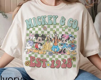 Chemise rétro Mickey & Co 1928 couleurs confort, t-shirt Disneyland, chemise Disneyworld, chemise famille Mickey et ses amis, cadeau Disney