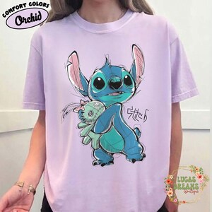 Vintage Stitch And Scrump Comfort Colors Shirt, Vintage Lilo And Stitch Tee, Disney World Outfits, Disneyland Family Vacation Gift Orchid