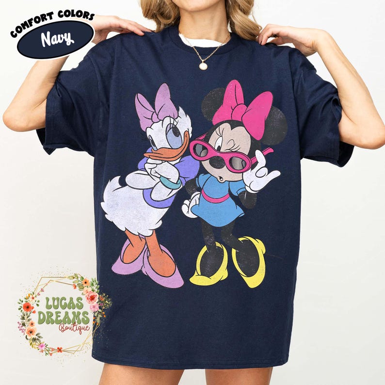 Retro Minnie Daisy Shirt, Vintage Disney Friends Tee, Comfort Colors White Disney Graphic Tee, Disney Trip Shirt, Best Friend Gift Tee Navy