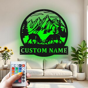 Deer Hunting Custom Sign Metal Wall Decor With Led Light , Mountain Wildlife Scene, Hunter Gift Cabin Decor