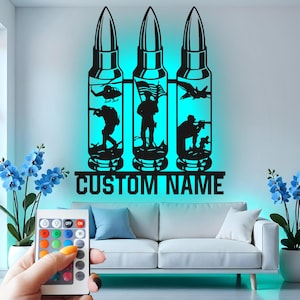 Militaire kogel aangepaste bord metalen wanddecoratie met led licht, soldaat silhouet decor, patriottische veteraan cadeau, leger muur hangen