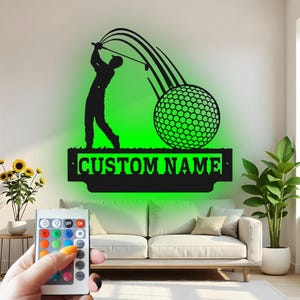 Custom Golf Player LED Metal Wall Art: Personalized Golfer Decor