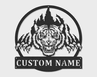 Decoración de pared metálica personalizada con diseño de tigre y luces LED: decoración personalizada con motivos de fauna salvaje.