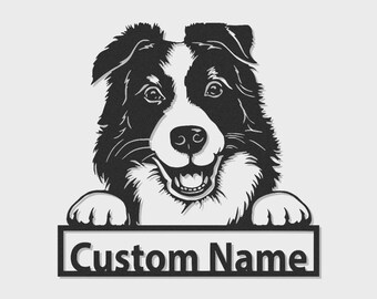 Decoración de pared metálica LED personalizada con diseño de Border Collie: Letrero personalizado con el nombre de tu perro.