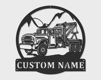 Personalized Tow Truck Metal Sign | Custom Vintage Garage Wall Art
