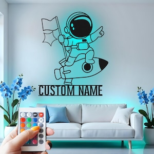 Custom Astronaut LED Metal Wall Art: Space Nursery Decor