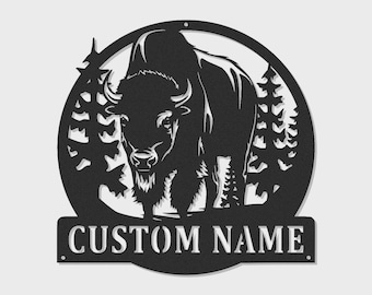Custom Bison Metal Wall Art with LED Lights – Rustic Wildlife Cabin Decor