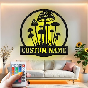 Custom Mushroom LED Metal Wall Art: Nature-Inspired Home Decor