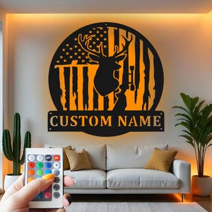 Deer Hunting Custom Sign Metal Wall Decor With Led Light , Hunter Gift, Rustic Wildlife Decor for Cabin, Lodge