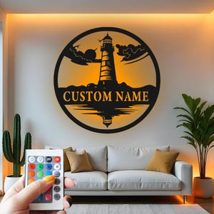 Custom Lighthouse Metal Wall Art: LED Nautical Decor