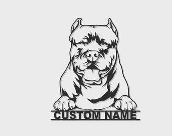 Custom Pit Bull Metal Wall Art with LED Light – Personalized Dog Lover Decor