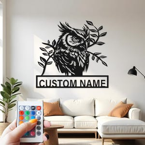 Owl Custom Sign Metal Wall Decor With Led Light , Bird Decor, Wildlife Nature Home Decoration, Gift for Bird Lovers