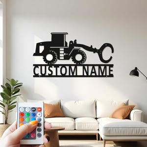 Custom Excavator Metal Wall Art with LED: Personalized Construction Decor