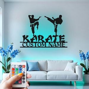 Aangepaste metalen karatekunst aan de muur met RGB led-licht - Dojo Decor