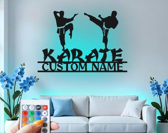 Arte mural metálico de karate personalizado con luz LED RGB - Dojo Decor