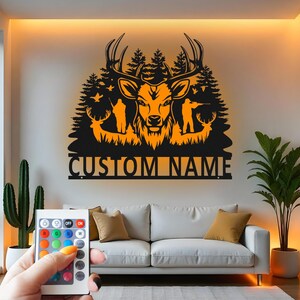 Deer Hunting Custom Sign Metal Wall Decor With Led Light  Outdoor Wildlife Hunter Decor Gift for Cabin Lodge Man Cave