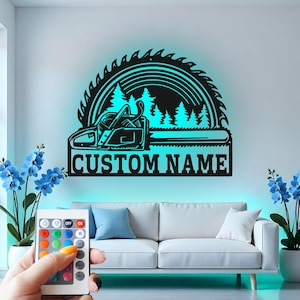 Custom Chainsaw LED Metal Wall Art: Lumberjack Decor