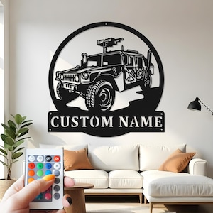 Aangepaste metalen muurkunst militair voertuig: led-lichtdecor