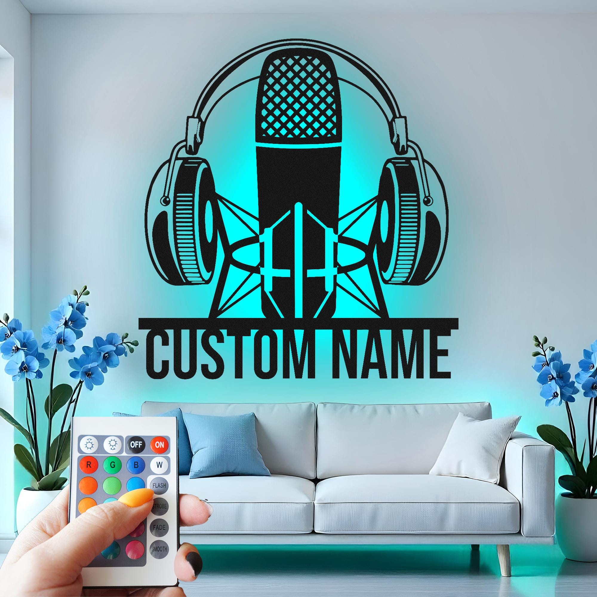 Custom Microphone Metal Wall Art: RGB LED Music Studio Decor - Etsy
