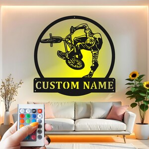 Custom BMX Bike Rider LED Metal Wall Art: Teen Boy Gift