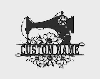 Personalized Sewing Machine Metal Wall Art | Custom Name Craft Room Decor