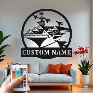 Custom Aircraft Carrier Metal Wall Art: LED Military Decor