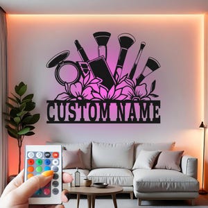 Custom Makeup Artist LED Metal Wall Art: Beauty Salon Decor