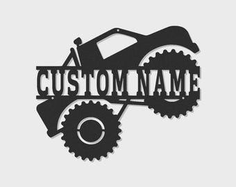 Custom Monstertruck LED-Schild | Personalisierte Metallwandkunst | Jungenzimmer Dekor & Off-Road Geschenk | Leuchtendes Namensschild