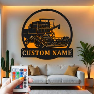 Custom Combine Harvester LED Metal Wall Art: Personalized Farmhouse Decor