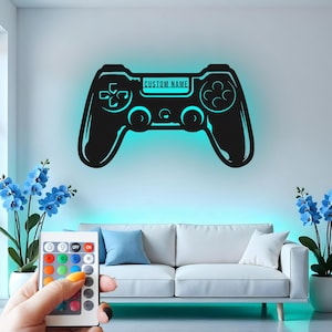 Custom Gaming Controller Metal Wall Art: LED Light, Personalized Gamer Gift