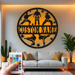 Karate Martial Arts Custom Sign Metal Wall Decor With Led Light , Martial Artist Gift, Dojo Decor, Karate Studio Wall Hanging