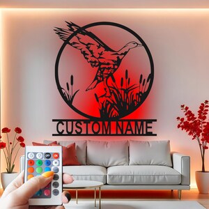 Custom Duck Hunting Metal Wall Art: LED Light, Personalized Hunter Gift