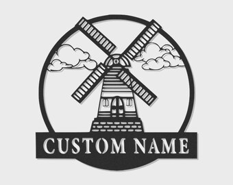 Custom Windmill Metal Wall Art with LED Lights | Personalized Farmhouse Decor
