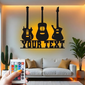 Custom Guitar Metal Wall Art with LED: Personalized Music Decor